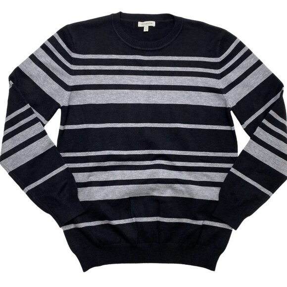 Talbots‎ Crewneck Sweater Top Women's LARGE Black Gray Striped Long-Sleeve NWOT - Picture 3 of 9